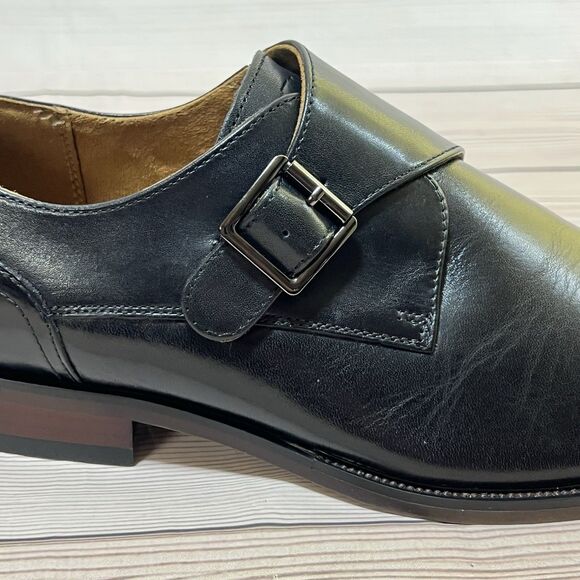 Florsheim Ravello Mens 9.5M Black Leather Monk Strap Dress Shoe Plain Toe Loafer - Picture 2 of 16